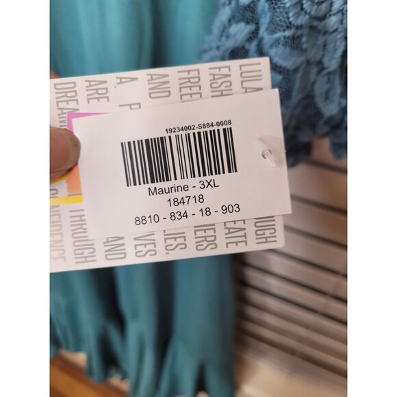 Lularoe Maurine Dress 3XL Teal Lace Bell Sleeves Ruffle Hem NWT Party Summer - Picture 6 of 8